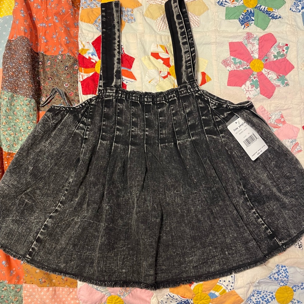 Black Acid-Wash Denim free people top boho western style NWT